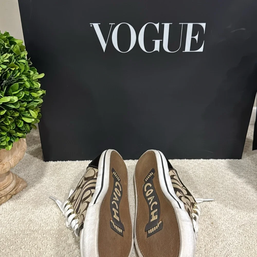 Coach traditional print sneakers with black patent trim